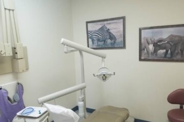 Treatment room having dental chair and equipment